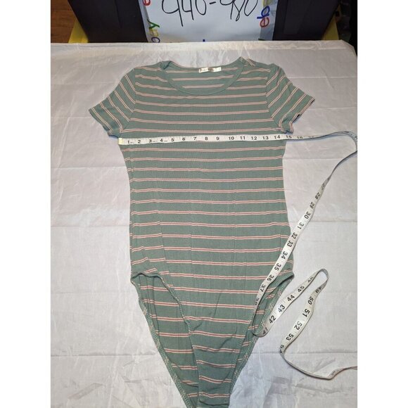 HEART & HIPS Bodysuit Striped Light Green Women's Size Large - Picture 11 of 12
